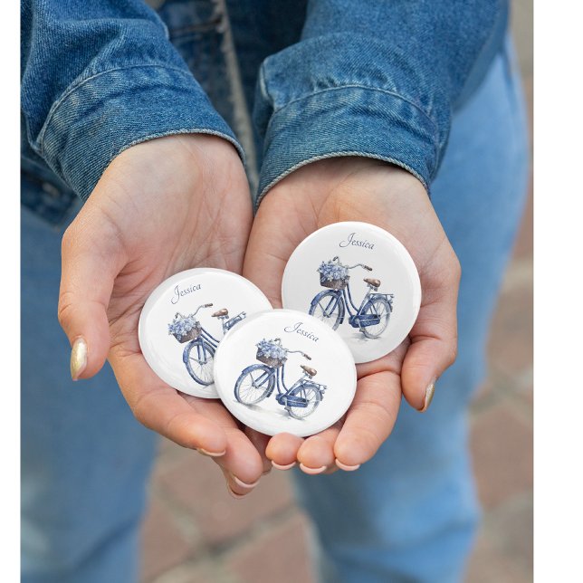 Chapa Redonda De 5 Cm Bicicleta en el personalizable azul Delft (Subido por el creador)