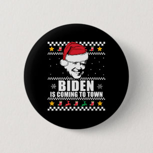 Chapa Redonda De 5 Cm Biden Viene A La Ciudad Fea Navidades Sweater Mem
