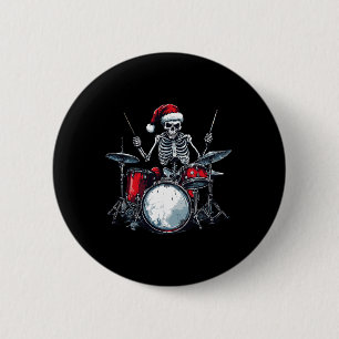 Chapa Redonda De 5 Cm Bidón de Santa Skeleton tocando tambor percusionis
