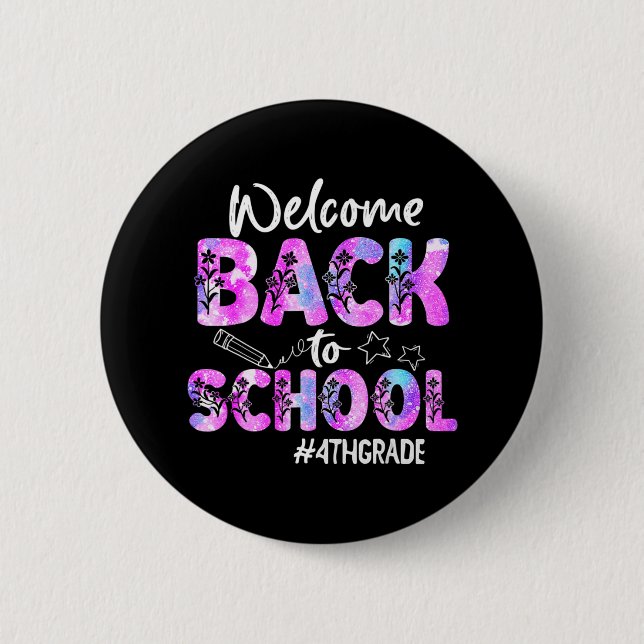 Chapa Redonda De 5 Cm Bienvenido De Nuevo Al Cuarto Grado De La Escuela (Anverso)