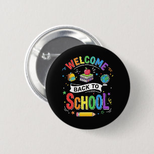 Chapa Redonda De 5 Cm Bienvenidos de vuelta al colegio niños maestro pri