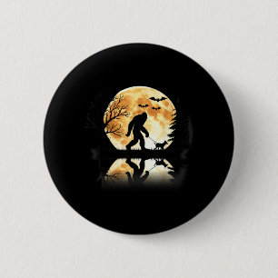 Chapa Redonda De 5 Cm Bigfoot caminando con perro divertido Halloween lu