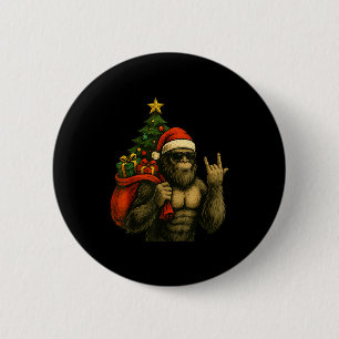 Chapa Redonda De 5 Cm Bigfoot Santa árbol de Navidad Rock On divertida N