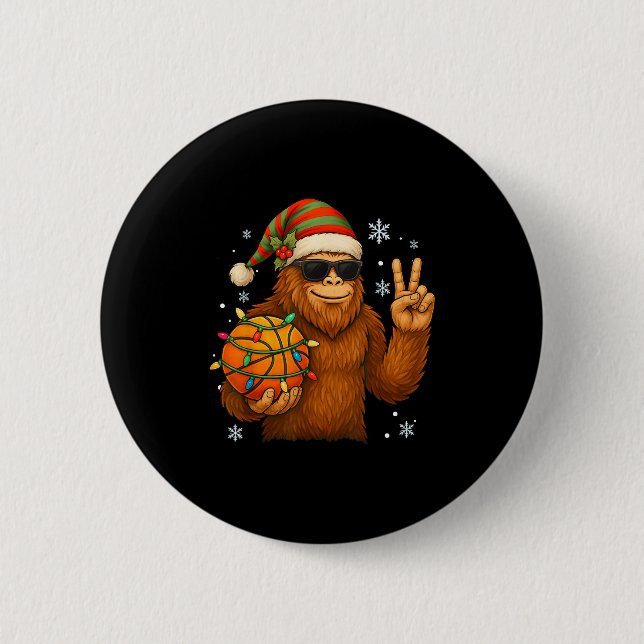 Chapa Redonda De 5 Cm Bigfoot Santa Basketball Christmas  (Anverso)