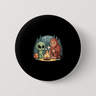 Chapa Redonda De 5 Cm Bigfoot y alien campamento divertido sasquatch ovn