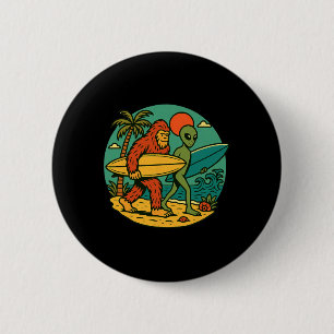 Chapa Redonda De 5 Cm Bigfoot y alien surfear arte de playa vintage surf