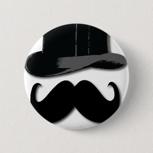Chapa Redonda De 5 Cm bigote, sombrero de copa, pajarita y perlas