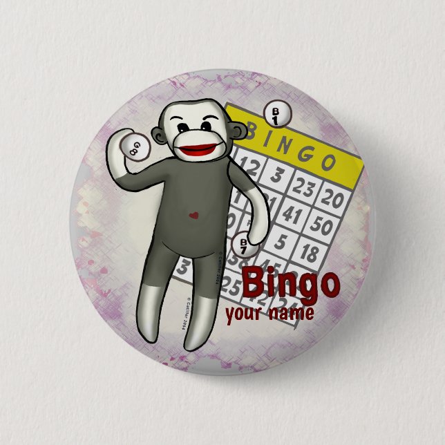 Chapa Redonda De 5 Cm Bingo de mono sock (Anverso)