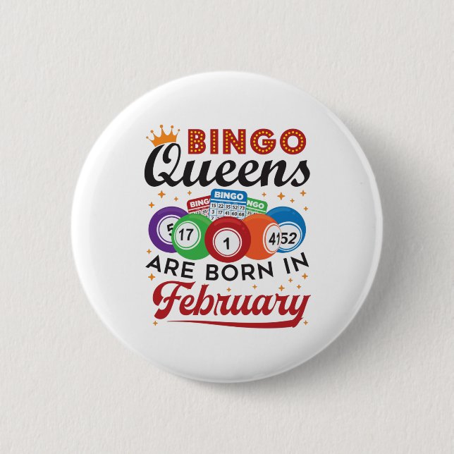 Chapa Redonda De 5 Cm Bingo Queens nace en febrero (Anverso)