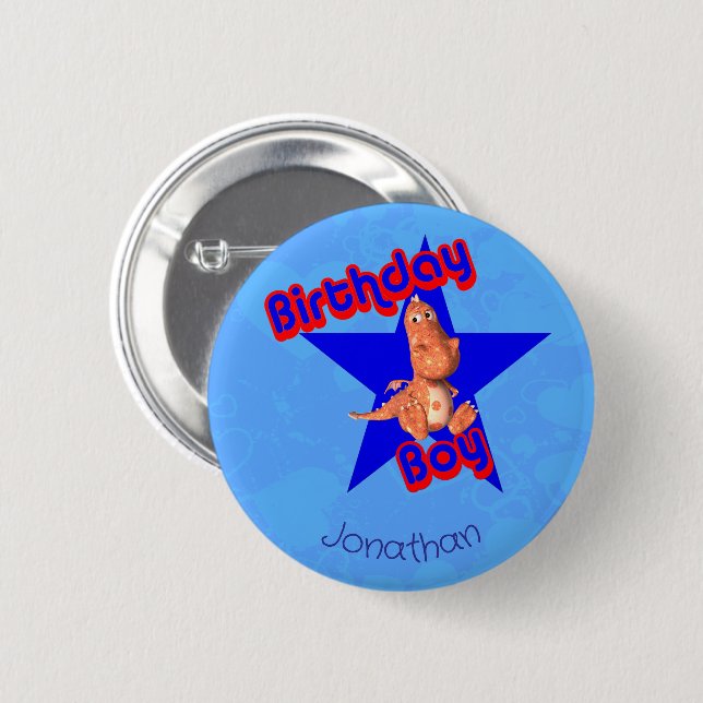 Chapa Redonda De 5 Cm Birthday Boy Friendly Dinosaur Cute Personalized (Anverso y reverso)