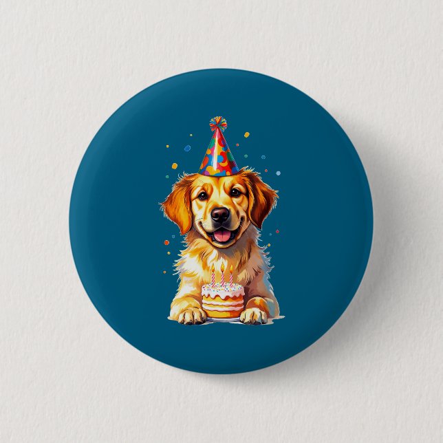 Chapa Redonda De 5 Cm Birthday Golden Retriever, Party Dog  (Anverso)