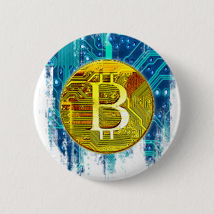 Chapa Redonda De 5 Cm Bitcoin de criptodivisa y placa de circuito