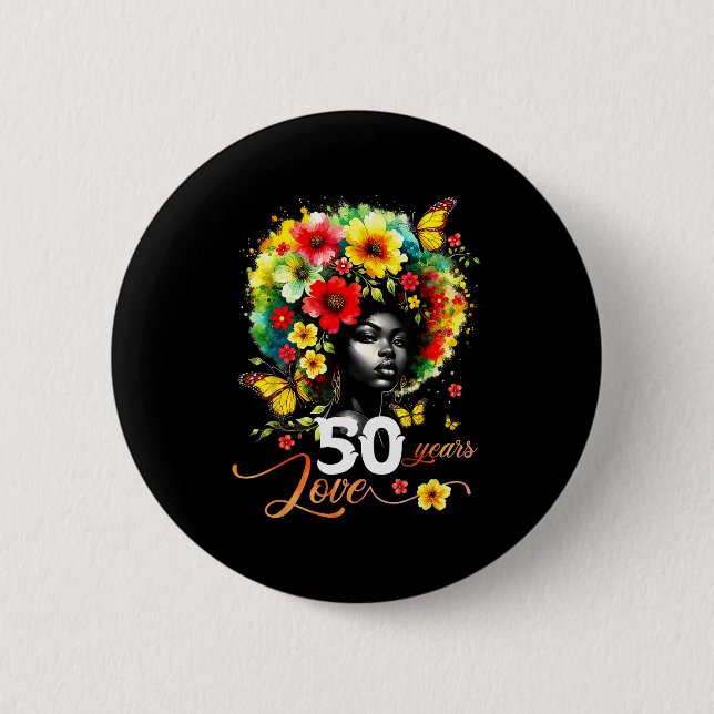 Chapa Redonda De 5 Cm Black Afro Queen 50 Years Love 50th Birthday Butte (Anverso)