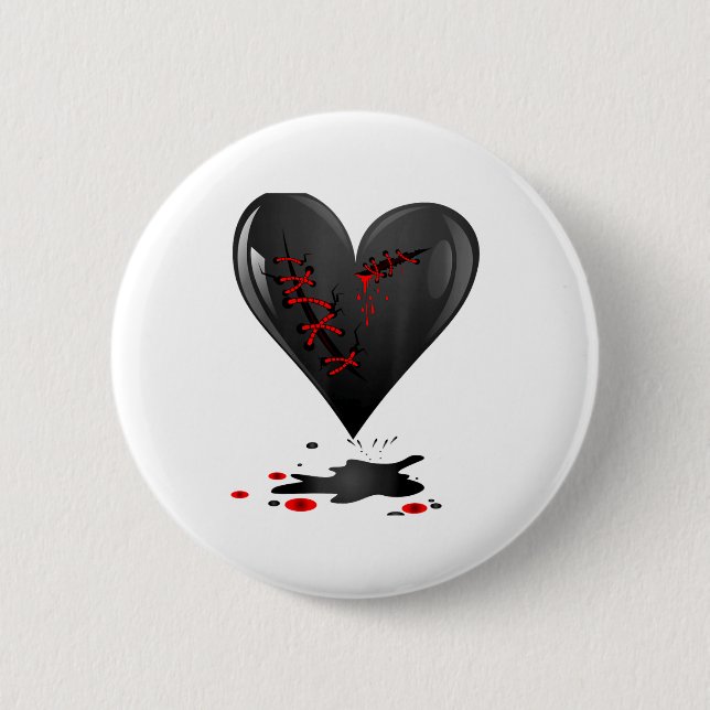 Chapa Redonda De 5 Cm Black Bleeding Cut Open Broken Heart Goth Valentin (Anverso)