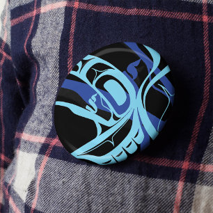 Chapa Redonda De 5 Cm Black Blue Haida Eagle Thunder Bird Arte Nativo