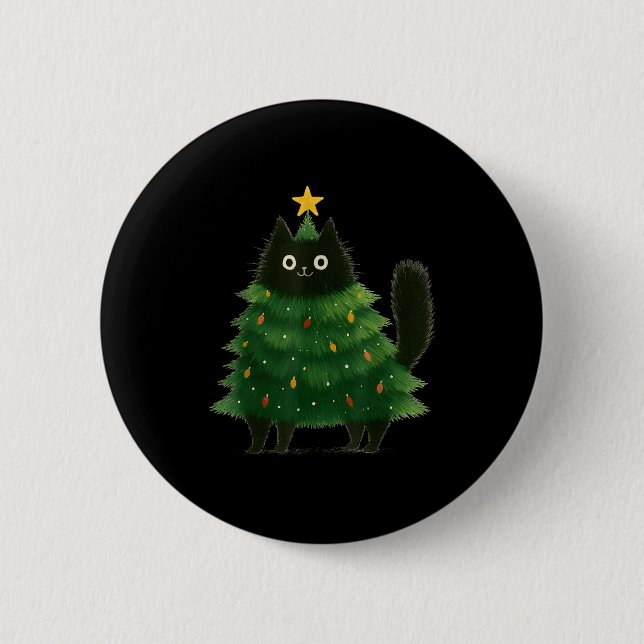 Chapa Redonda De 5 Cm Black Cat Christmas Tree Cute Holiday Pet Lover De (Anverso)
