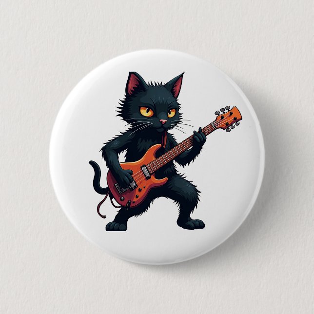Chapa Redonda De 5 Cm Black Cat Guitar Player (Anverso)