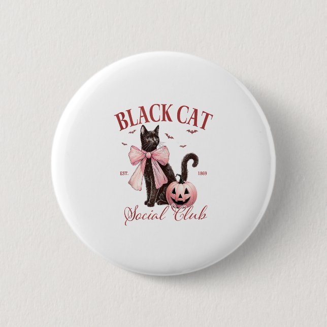 Chapa Redonda De 5 Cm Black Cat Halloween Coquette Social Club Pink Bow (Anverso)
