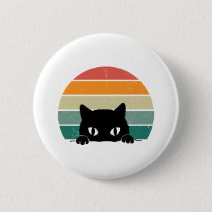 Chapa Redonda De 5 Cm Black Cat Peeking Sunset Vintage