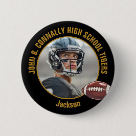 Chapa Redonda De 5 Cm Black Gold High School Football Player Photo