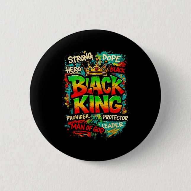 Chapa Redonda De 5 Cm Black King Man Of God Strong Leader Melanin Black  (Anverso)