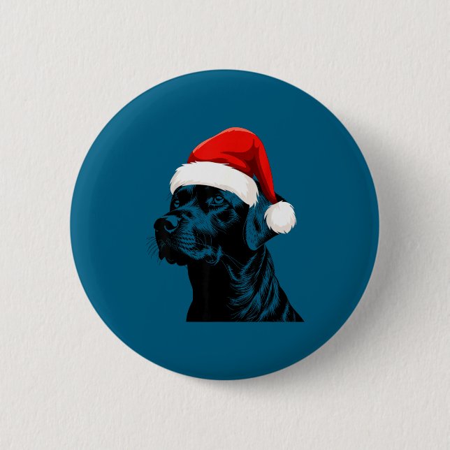Chapa Redonda De 5 Cm Black Lab Labrador Santa Hat Christmas Holiday Pet (Anverso)