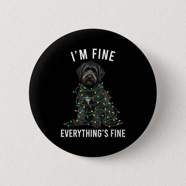 Chapa Redonda De 5 Cm Black Labradoodle Christmas I'm Fine Everything Is (Anverso)