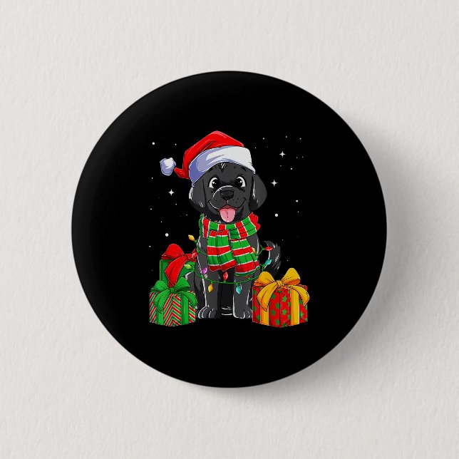 Chapa Redonda De 5 Cm Black Labrador Retriever Christmas Lights Xmas Lab (Anverso)