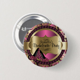 Chapa Redonda De 5 Cm Black, Pink & Gold Metallic - Bachelorette Party B