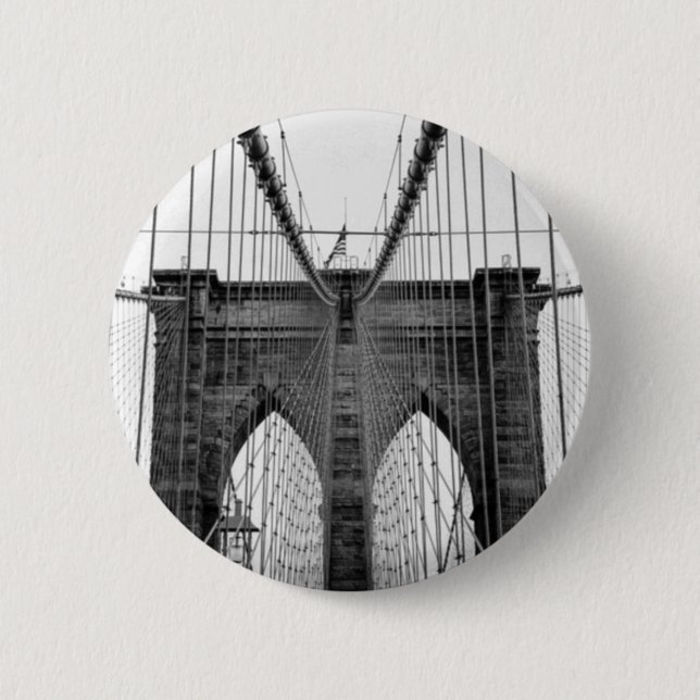 Chapa Redonda De 5 Cm Black White Brooklyn Bridge Nueva York (Anverso)