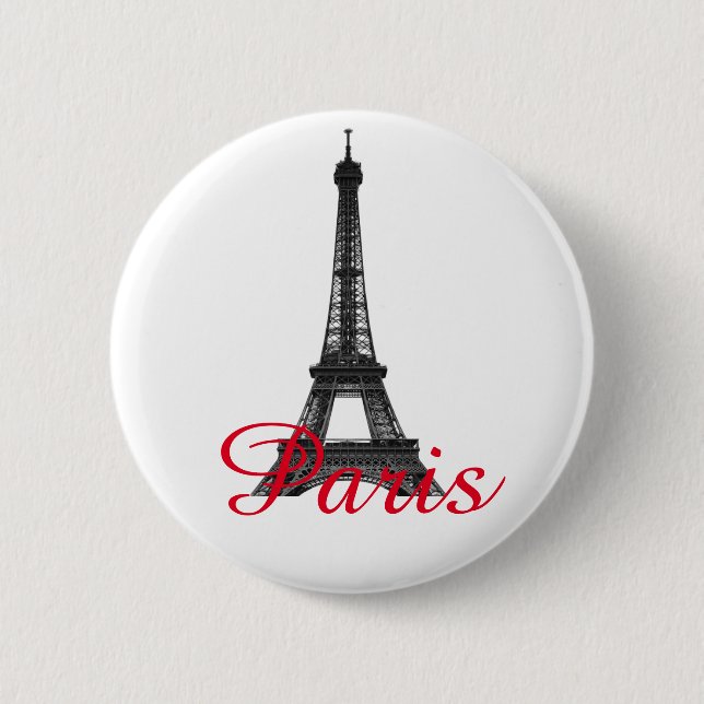 Chapa Redonda De 5 Cm Black White Eiffel Tower Paris Love City Travel (Anverso)