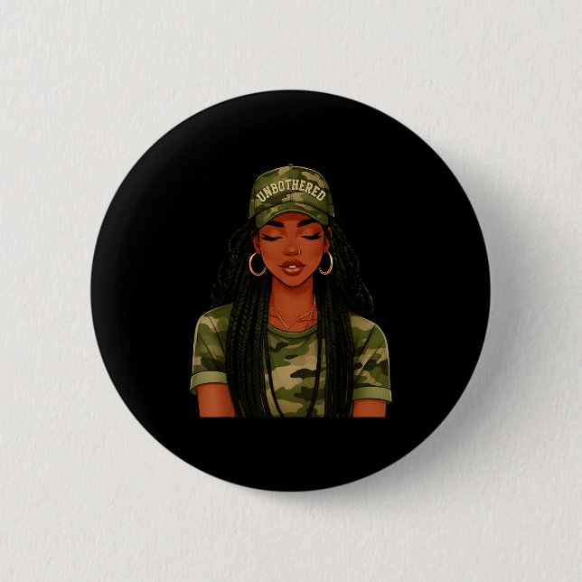 Chapa Redonda De 5 Cm Black Woman Unbothered Locs Camo Girl Women Loc'd  (Anverso)