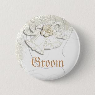 Chapa Redonda De 5 Cm Blanco floral del boda de las campanas de iglesia