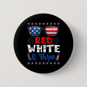 Chapa Redonda De 5 Cm Blanco Rojo Y Bandera Estadounidense De Tres Años