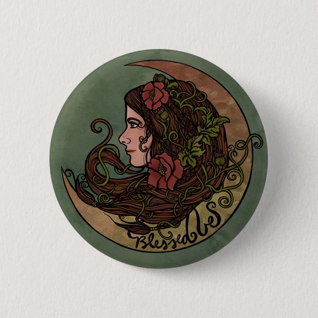Chapa Redonda De 5 Cm Blessed Be Moon Goddess Pagan Art (Anverso)