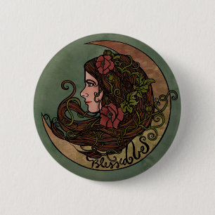 Chapa Redonda De 5 Cm Blessed Be Moon Goddess Pagan Art