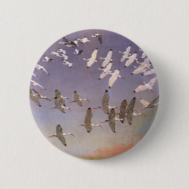 Chapa Redonda De 5 Cm Bloque de Ibis volando sobre humedales, aves vitíc