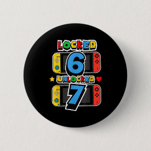 Chapa Redonda De 5 Cm Bloqueado 6 desbloqueado 7 cumpleaños 7 videojuego