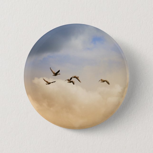 Chapa Redonda De 5 Cm Bloqueo de aves en vuelo (Anverso)