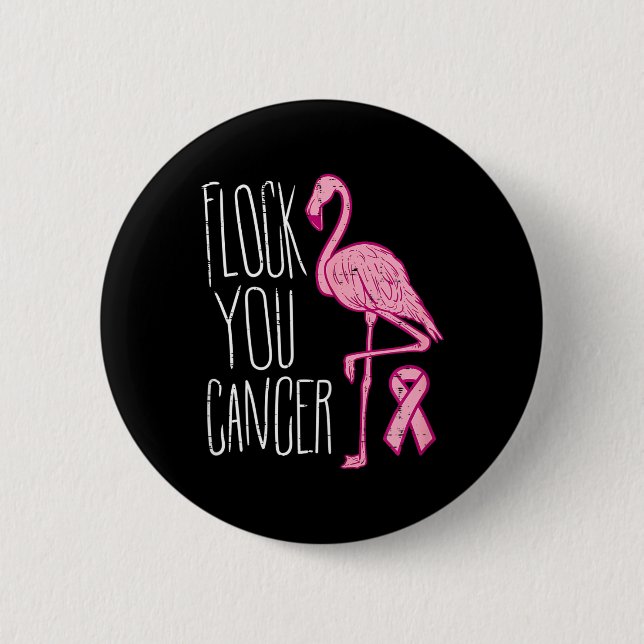 Chapa Redonda De 5 Cm Bloqueo de cáncer de mama Flamingo Cinta rosa Cons (Anverso)