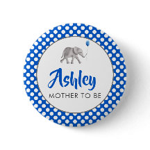 Blue Baby Elephant Baby Shower Name Tag Pin