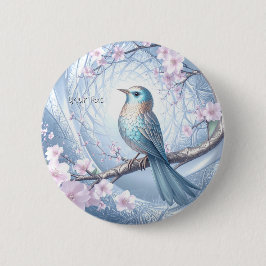Chapa Redonda De 5 Cm Blue Bird Floral Button