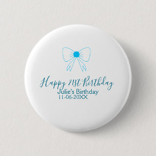 Chapa Redonda De 5 Cm Blue bow happy 21ᵉʳ cumpleaños date