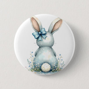 Chapa Redonda De 5 Cm Blue Bunny Tail Cottontail Easter Bunny con huevos