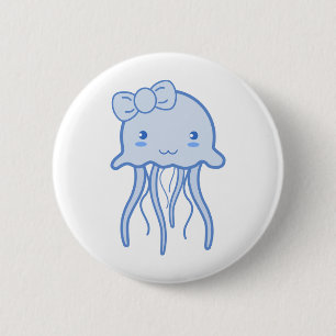 Chapa Redonda De 5 Cm Blue Cute Jellyfish
