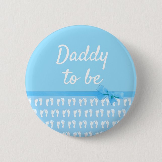 Chapa Redonda De 5 Cm Blue Daddy to be Footprints Boy Baby Shower Button (Anverso)