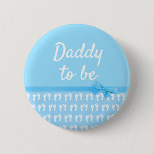 Chapa Redonda De 5 Cm Blue Daddy to be Footprints Boy Baby Shower Button