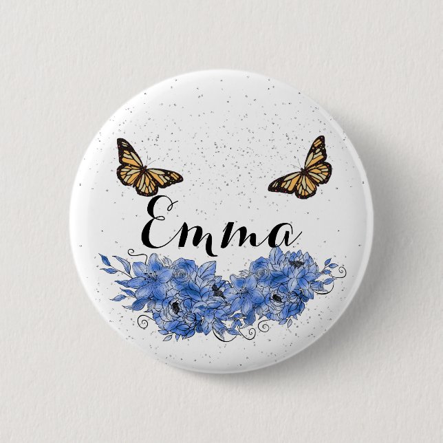 Chapa Redonda De 5 Cm Blue Floral bouquet in the blooming garden (Anverso)