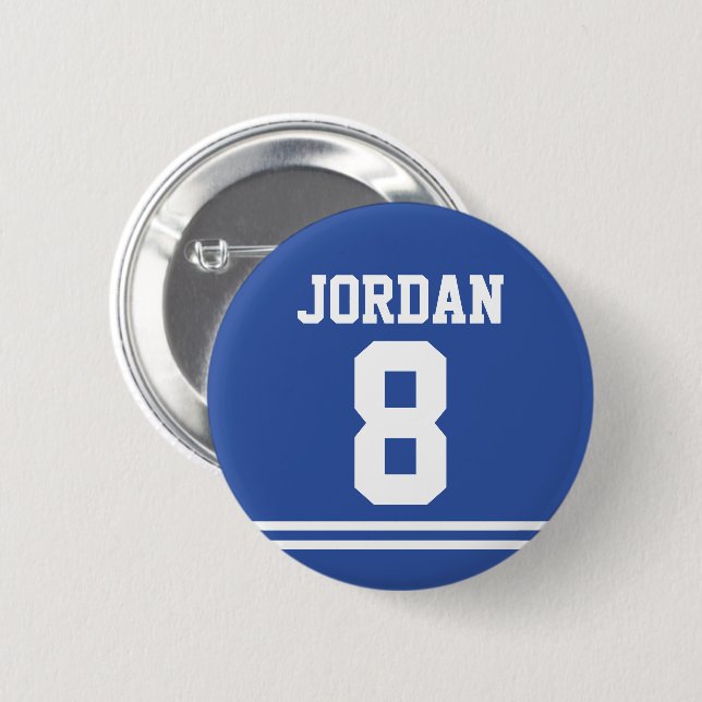 Chapa Redonda De 5 Cm Blue Football Jersey con nombre y número personali (Anverso y reverso)