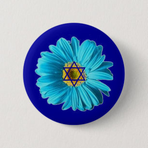 Chapa Redonda De 5 Cm Blue Hanukkah Daisy